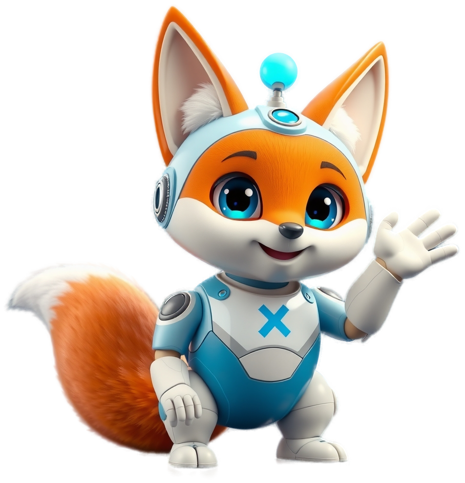 Nexi, la mascota zorro-robot de NEXOTECH, saludando