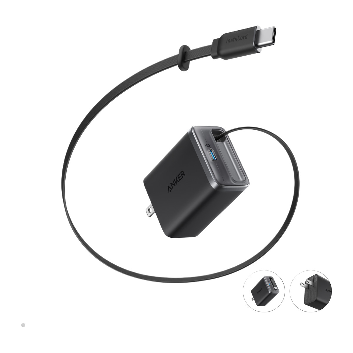 Cargador de pared Anker Nano 35 W con cable USB-C retráctil Negro