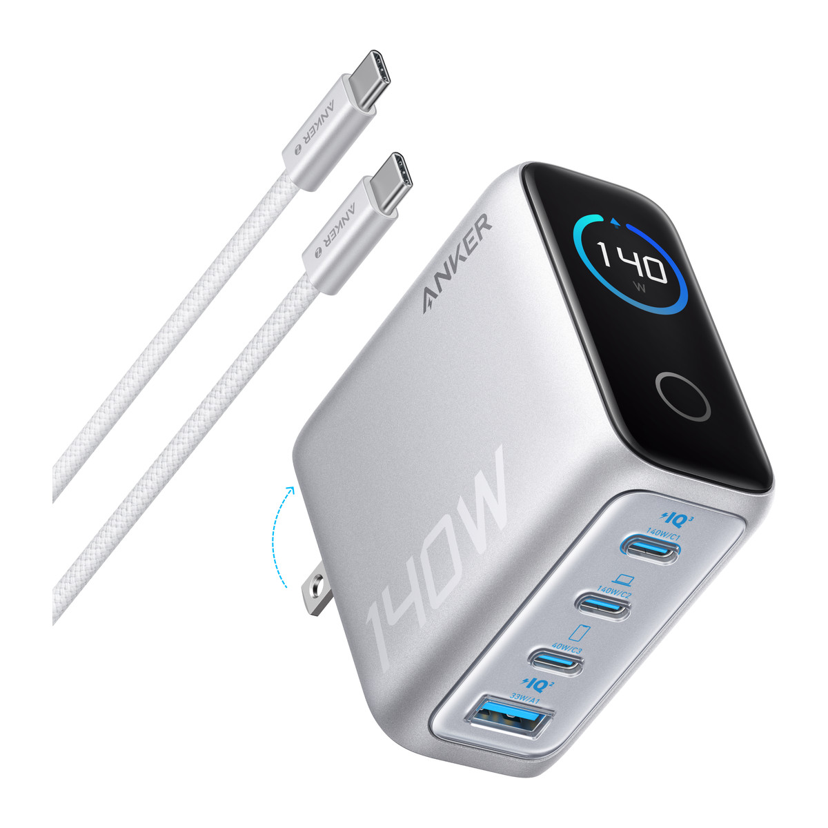 Cargador de pared Anker 140 W 4 puertos PD 3.1 Plata