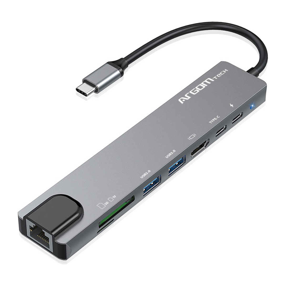 Hub USB-C 8 en 1 con PD 100W Argom One Axess Gris