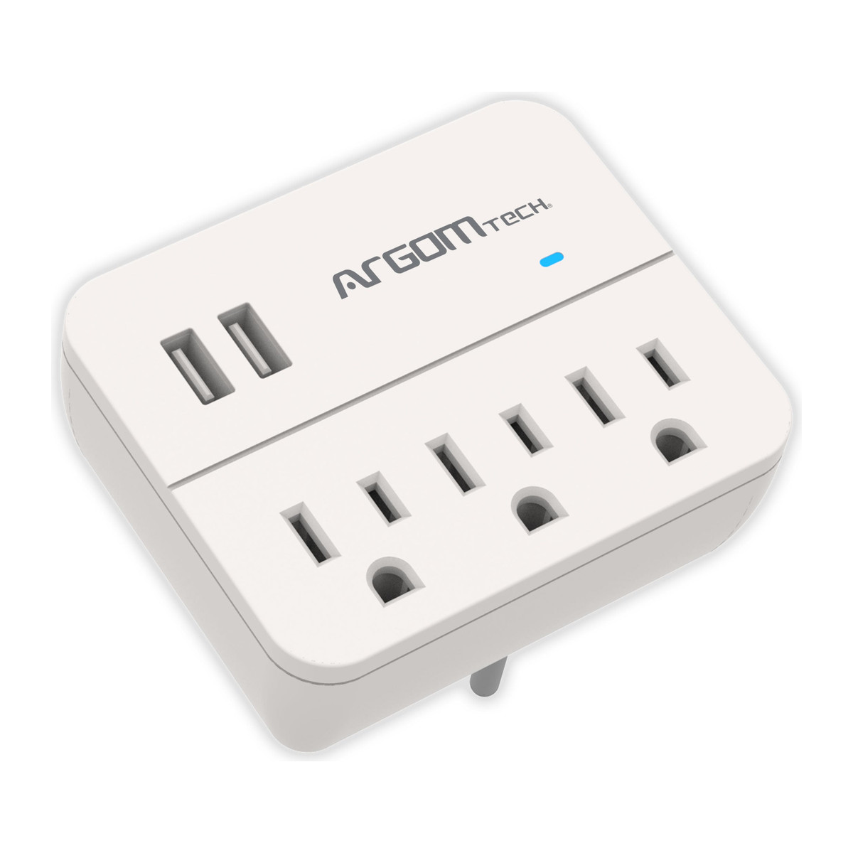 Adaptador de pared con 3 tomas y 2 USB Argom Blanco