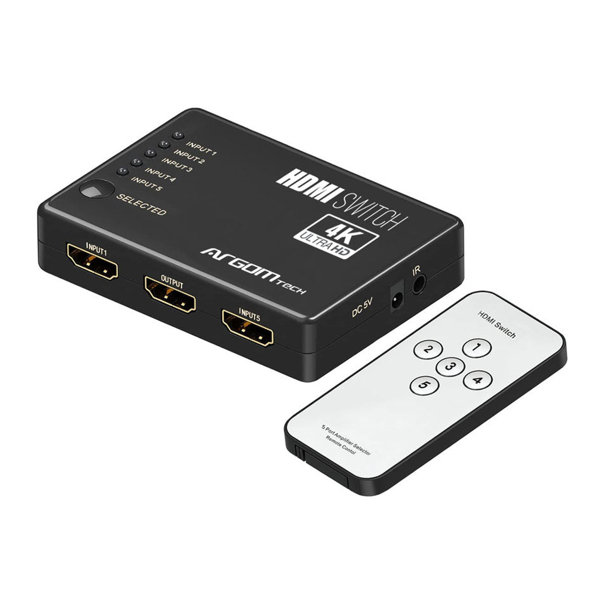 Switch HDMI Argom ARG-AV-5125 de 5 entradas con control remoto Negro