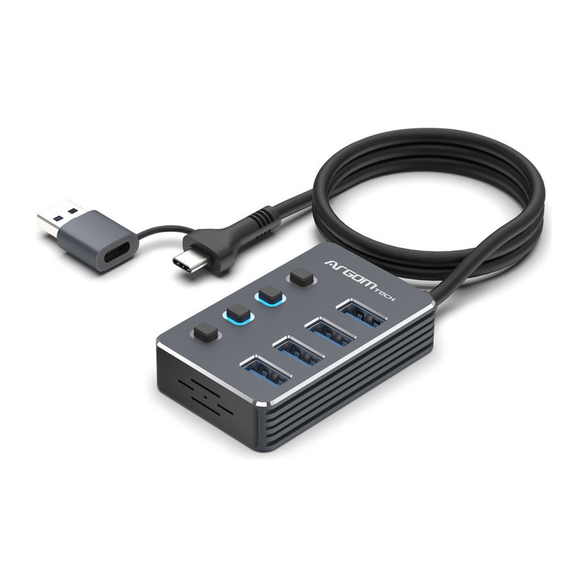 Hub USB 3.0 de 4 puertos con interruptores Argom One Axess Gris