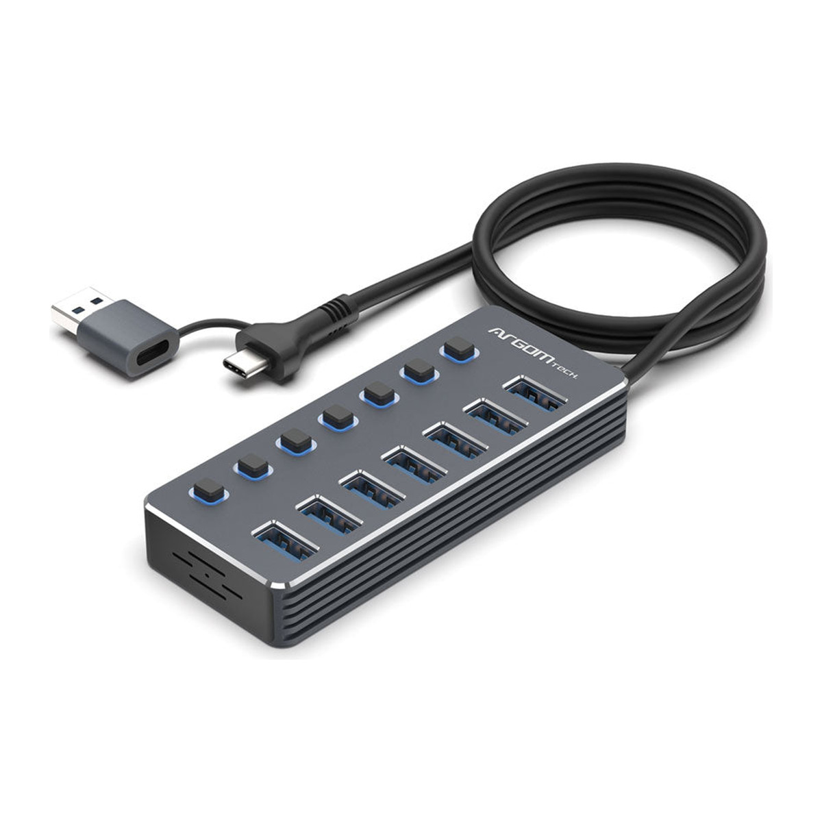 Hub USB 3.0 de 7 puertos con interruptores Argom One Axess Gris