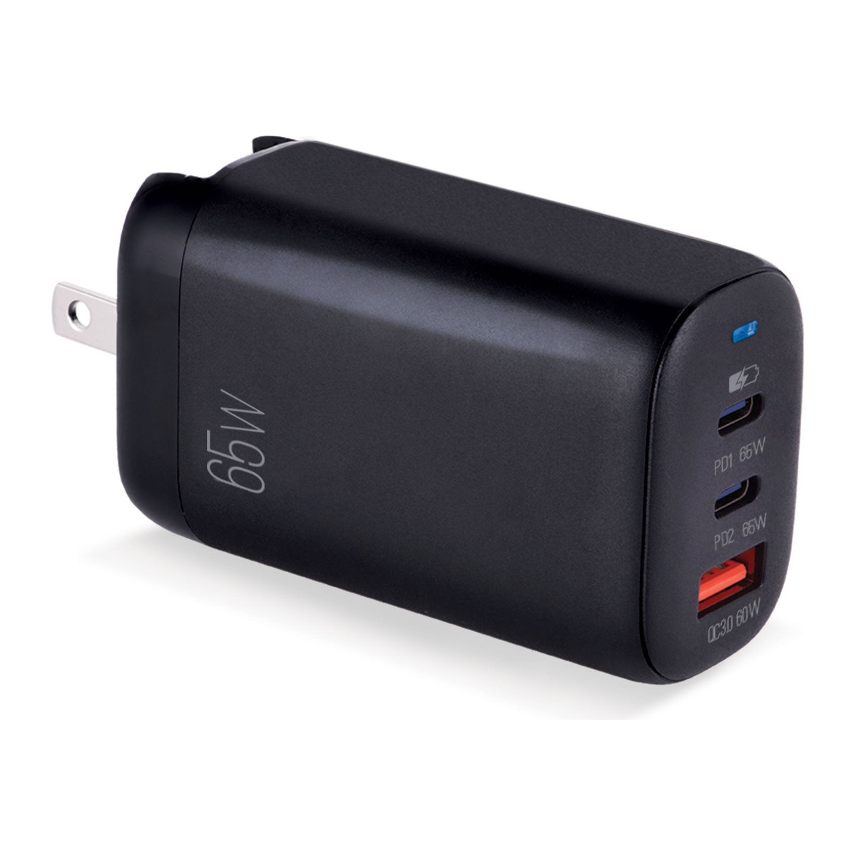 Cargador de pared Argom Volta P8 GaN 65W 2 USB-C y USB Negro