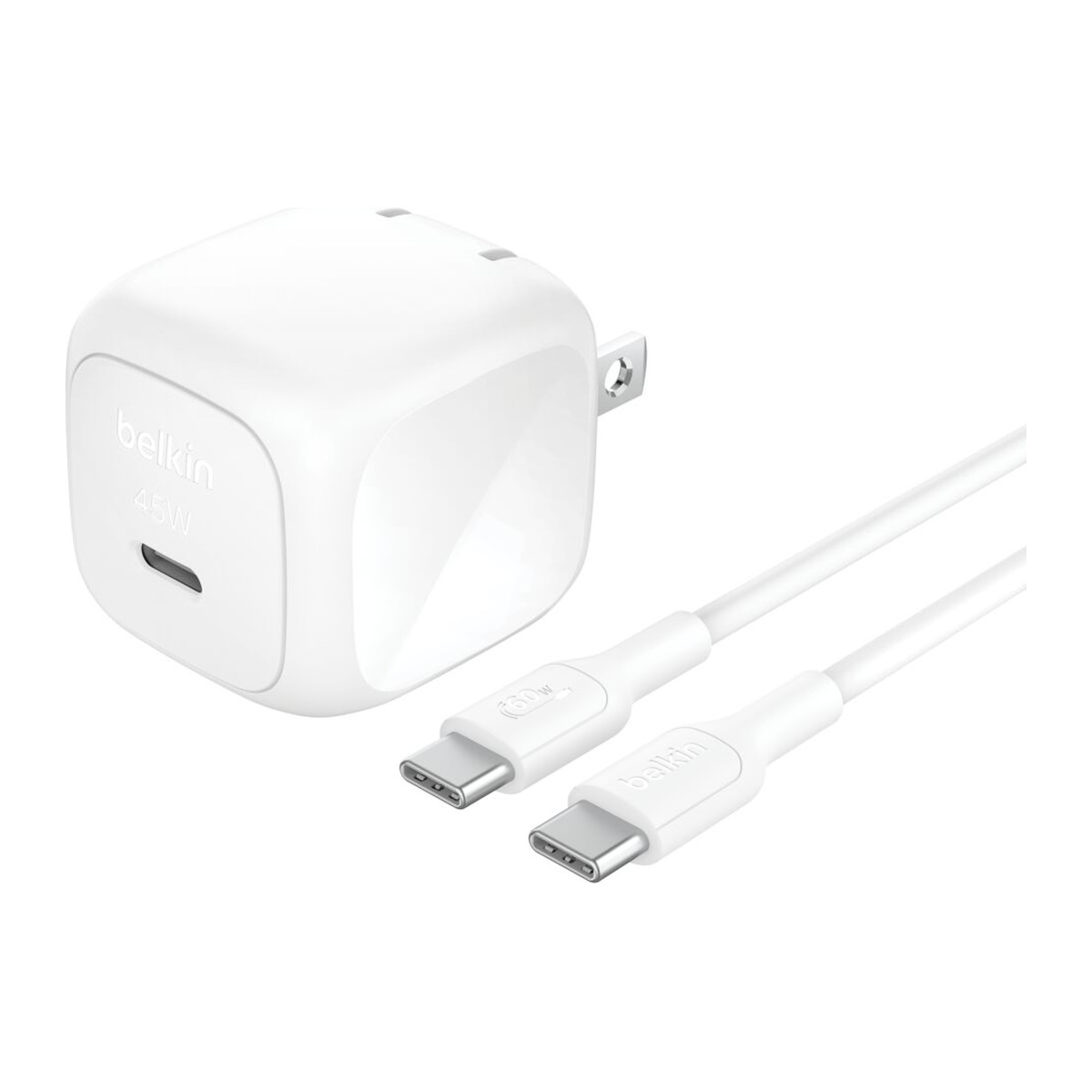 Cargador de pared compacto Belkin BoostCharge 45 W USB-C con cable USB-C Blanco