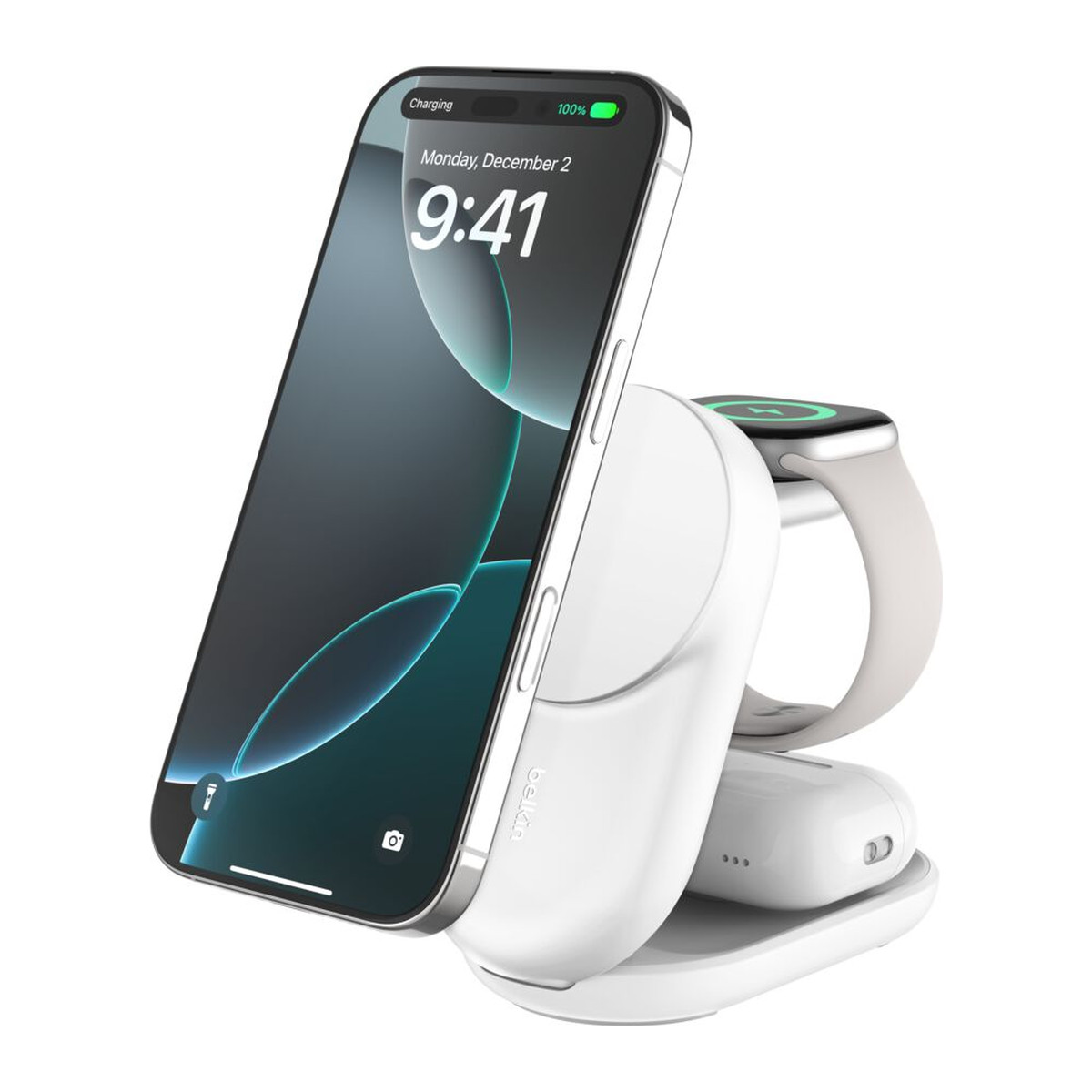 Cargador inalámbrico magnético 3 en 1 plegable Belkin UltraCharge Qi2 25 W Blanco
