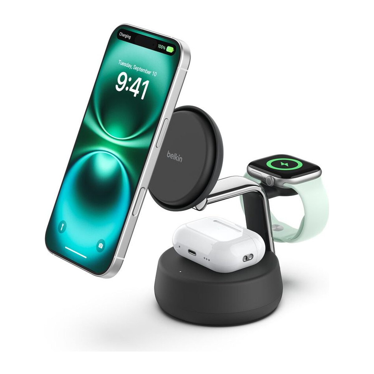 Base de carga magnética 3 en 1 Belkin UltraCharge Pro Qi2 25 W Gris carbón