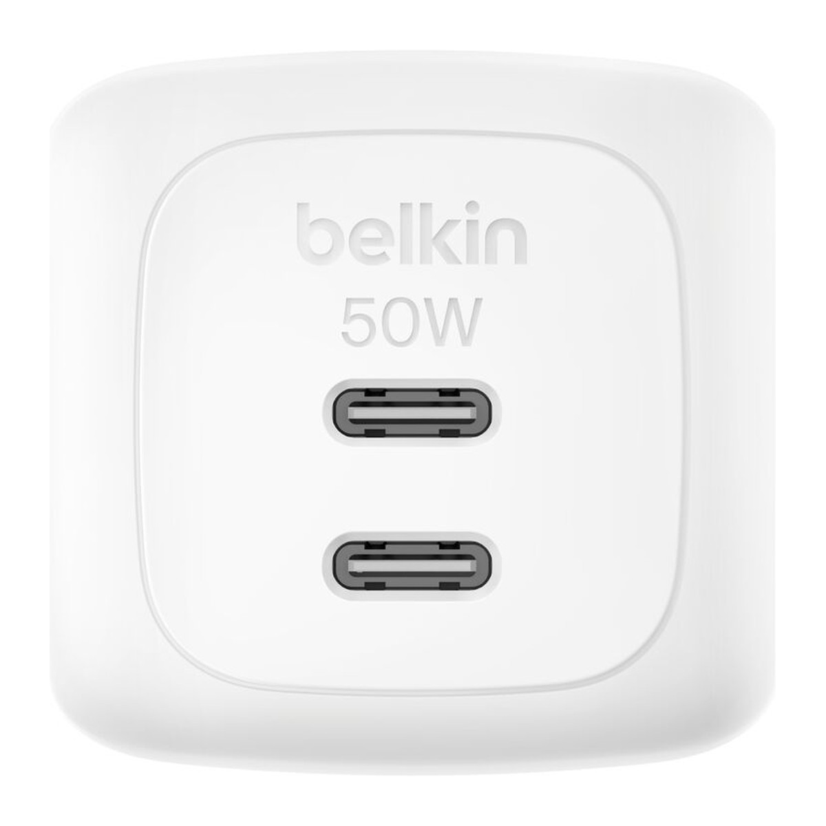 Cargador de pared Belkin BoostCharge Pro 50 W de 2 puertos USB-C GaN Blanco