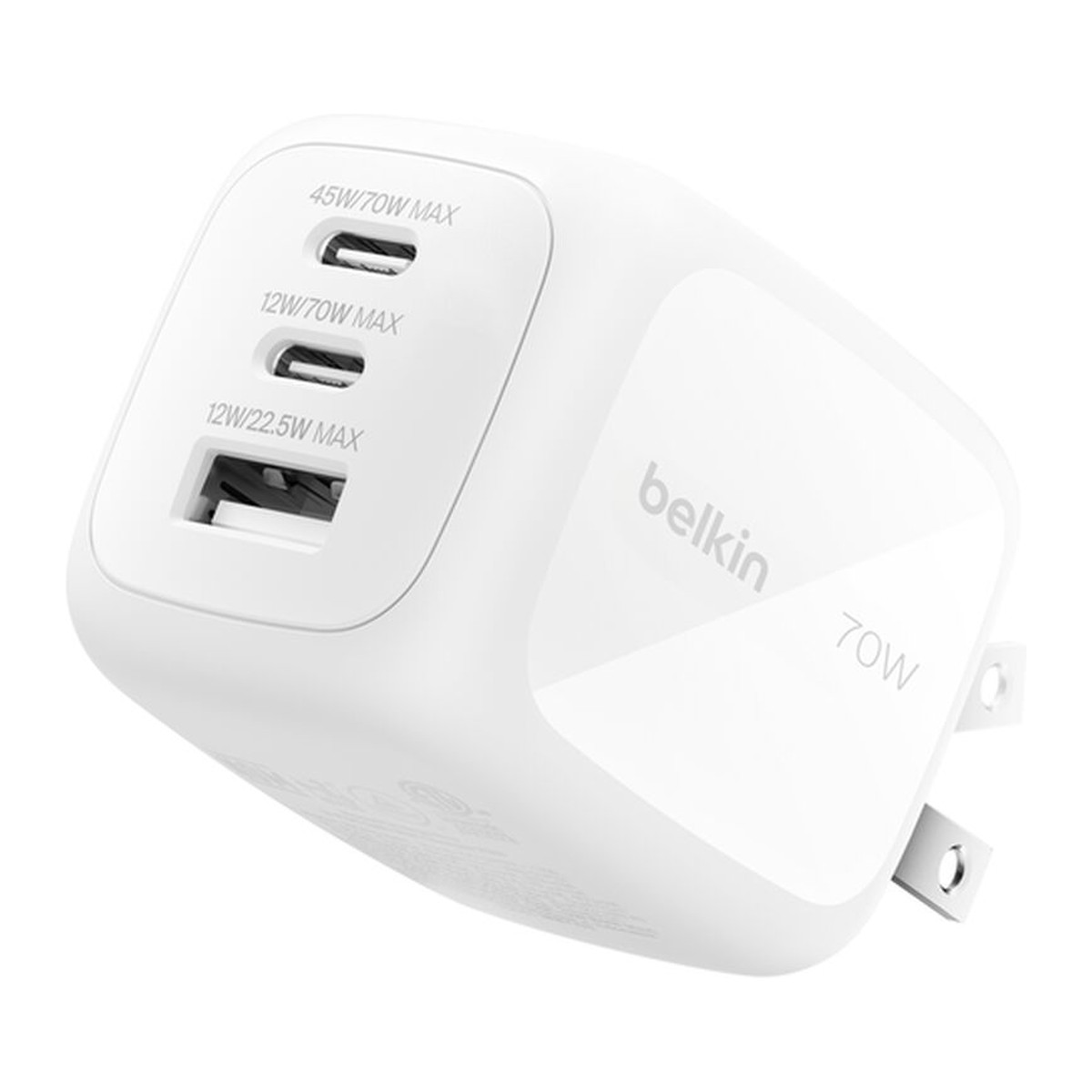 Cargador de pared Belkin BoostCharge Pro 70 W de 3 puertos GaN Blanco