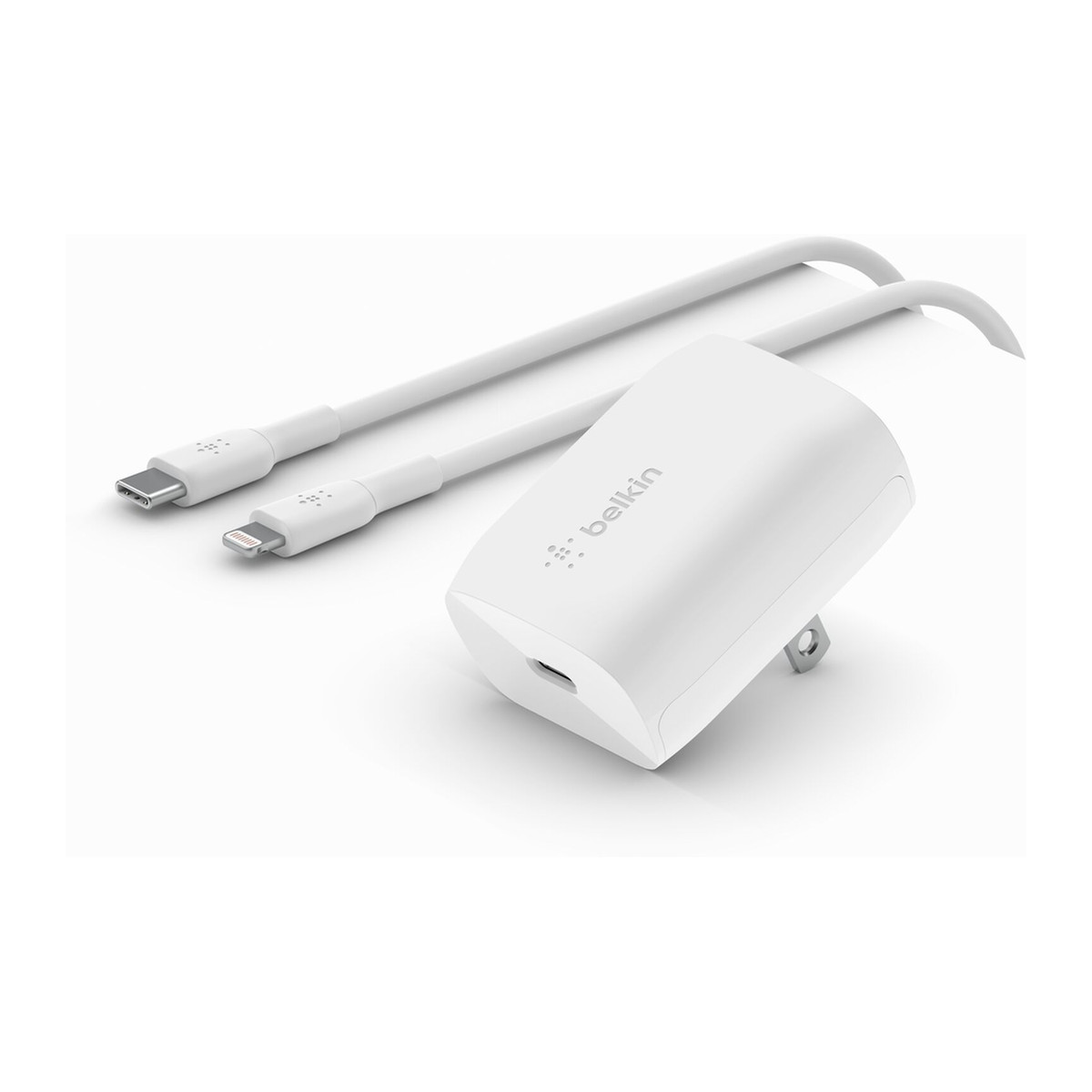 Cargador de pared Belkin BoostCharge 20 W con cable USB-C a Lightning Blanco