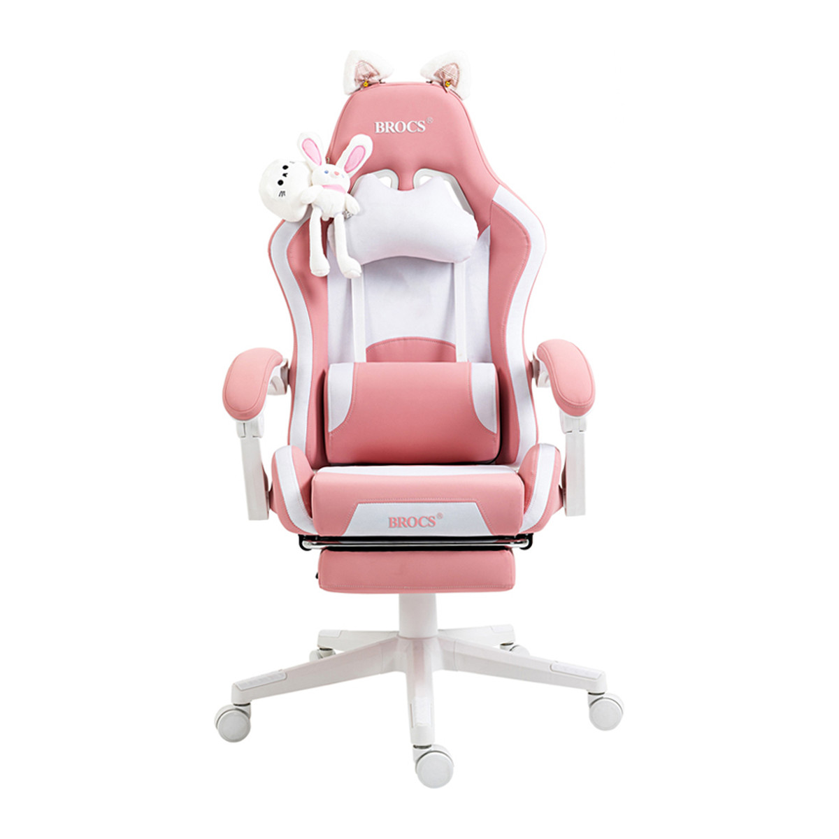 Silla gamer BROCS BR6655 reclinable Rosa/Blanco