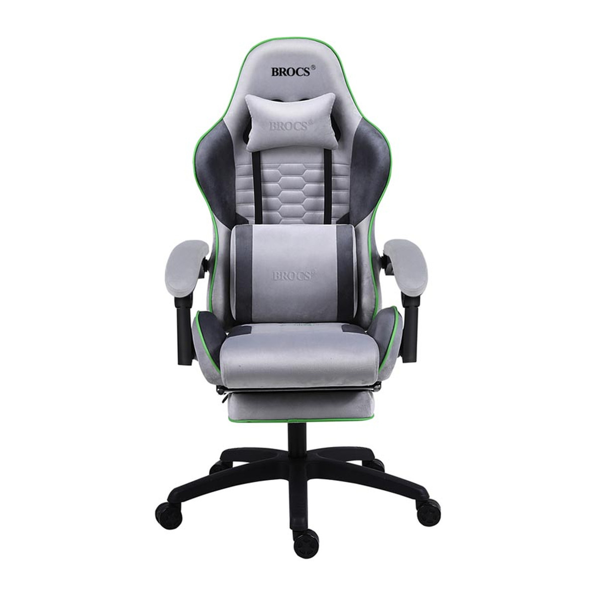 Silla gamer BROCS BR6660 reclinable Gris/Verde