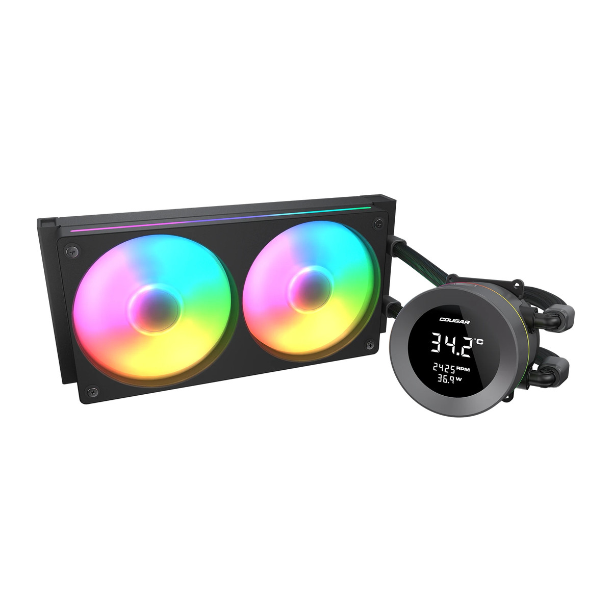 Enfriador líquido 240 mm Cougar Poseidon Vistek ARGB con display LCD IPS 1.9" digital negro