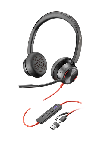 HP Poly Auriculares estéreo Poly Blackwire 8225 con certificación Microsoft Teams USB-C + Adaptador USB-C/A