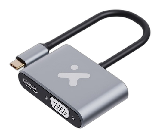 Adaptador de video Xtech USB Type C a HDMI y VGA de aluminio