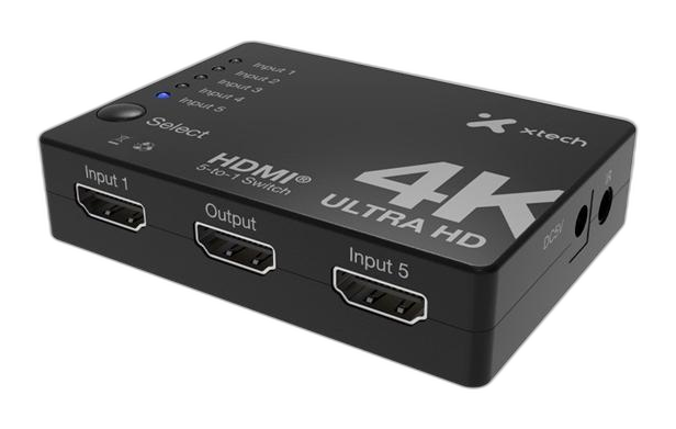 Xtech - 5-port to 1 HDMI switch - 4KUHD w remote control XHA-430