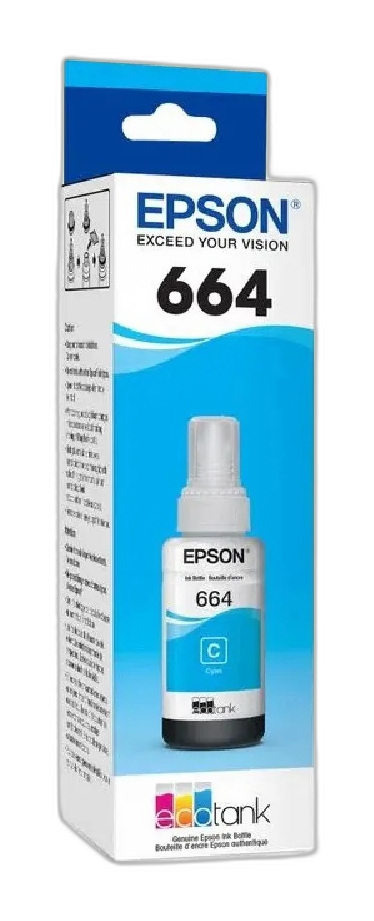 Epson T664 - Cián - original - recarga de tinta - para Epson L380, L386, L395, L495; EcoTank ET-2600, 2650, L1455, L396, L606, L656