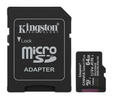 Kingston Technology 64GB microSDXC Canvas Select Plus Gen3 100MB/s A1 (Incluye adaptador de SD)
