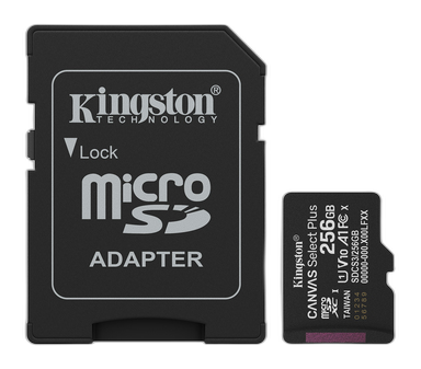 Kingston Technology 256GB microSDXC Canvas Select Plus Gen3 150MB/s A1 (Incluye adaptador de SD)