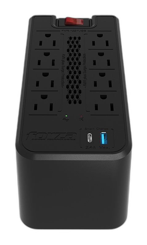 Regulador de voltaje Forza FVR-1221USB 110V 8 tomas 1200VA