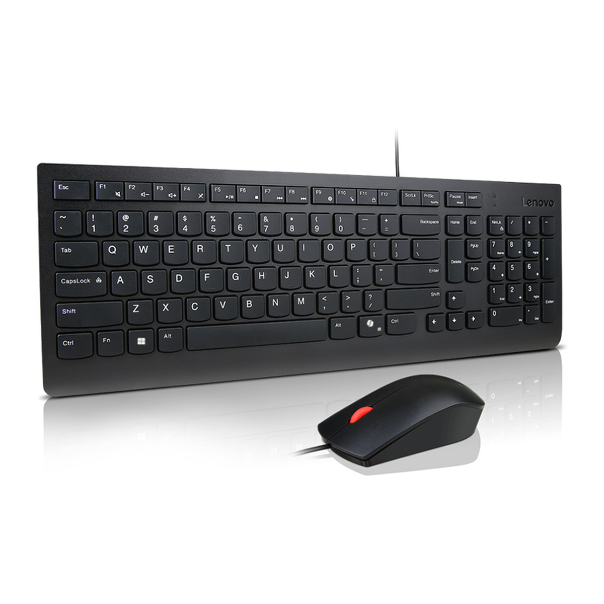 Combo teclado y mouse alámbrico USB Lenovo Essential Wired español latinoamericano Negro