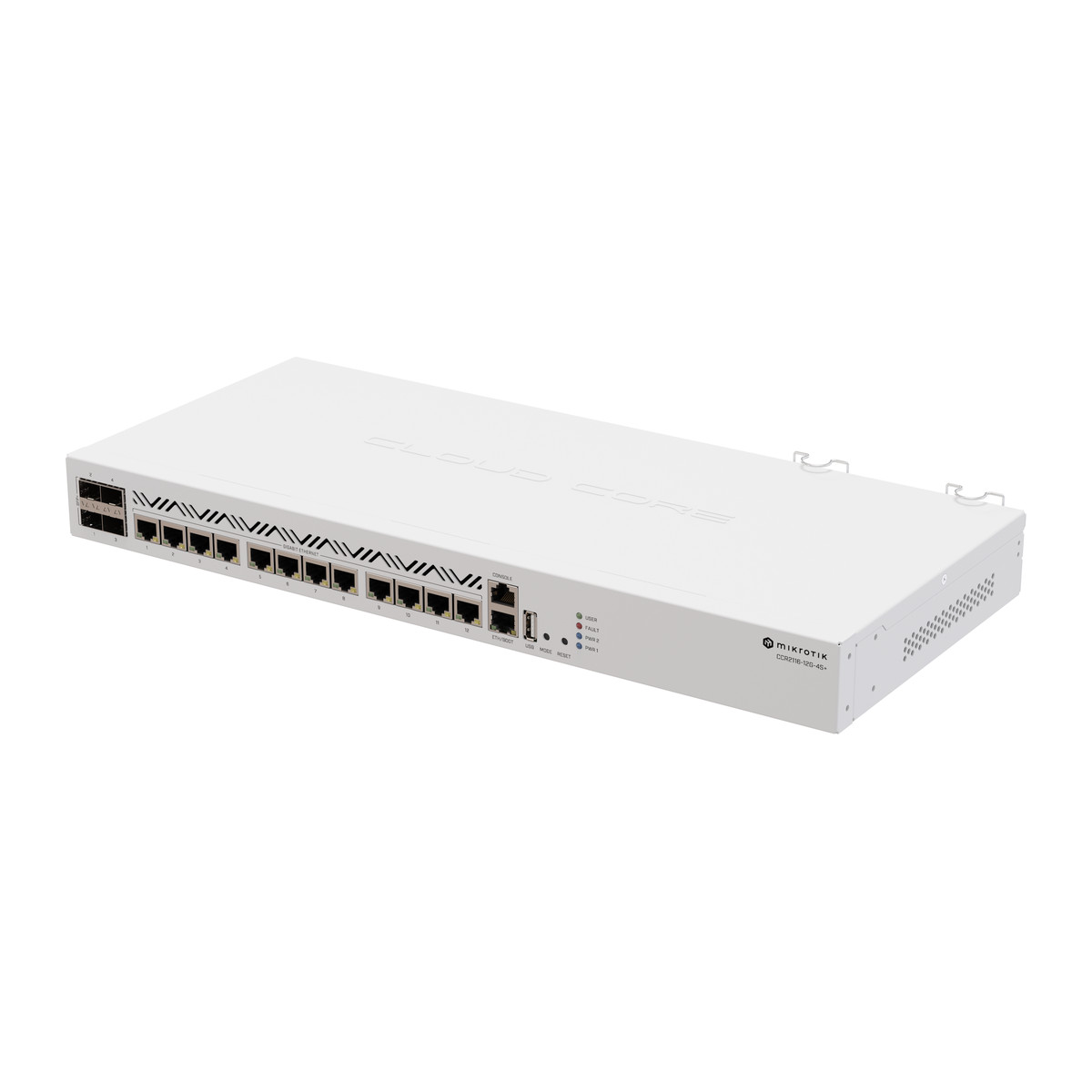 Router MikroTik CCR2116-12G-4S+ con 13 puertos Gigabit y 4 SFP+ 10G para rack
