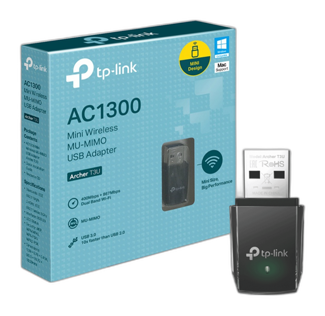 Adaptador de Red USB a Wi-Fi TP-Link Archer T3U AC1300 MU-MIMO 867Mbps