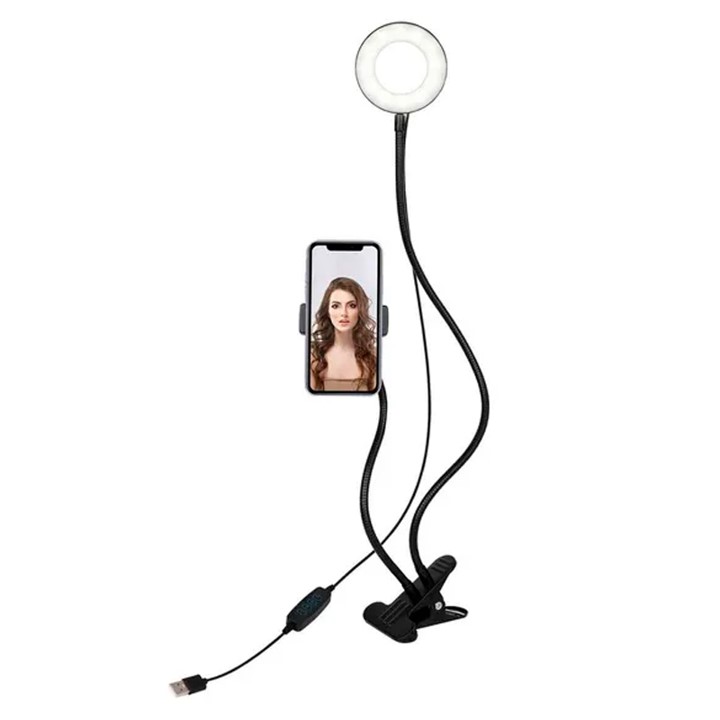 Aro de luz con soporte ajustable para celular USB negro