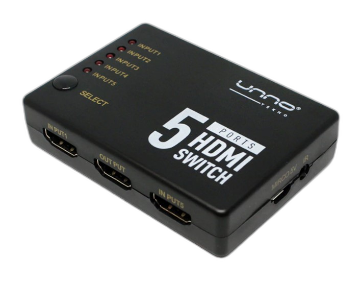 Splitter HDMI Unno Tekno HB1203BK 5 puertos 4K