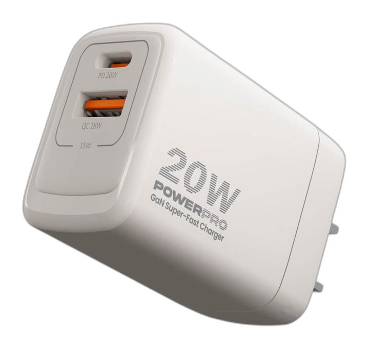Cargador de Pared Unno Tekno PW5062WT PowerPro Dual USB-A USB-C 20W​​