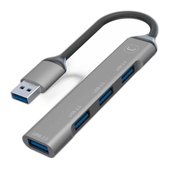 Hub Unno Tekno 4 Puertos HB1008GY USB-A 3.0 + 2.0