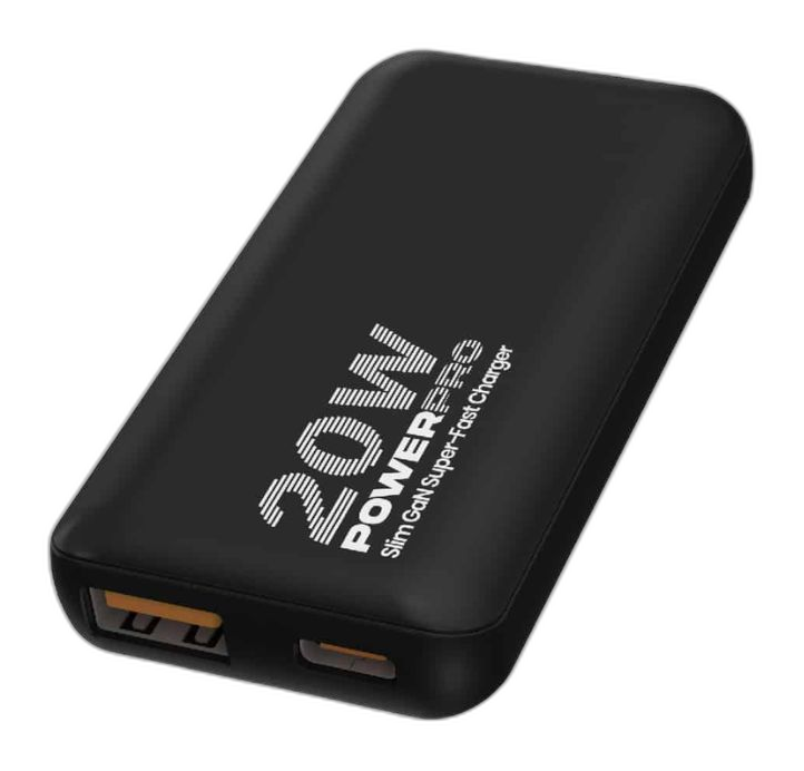 Cargador de pared Unno Tekno PW5067BK Slim GaN Dual USB 20W negro