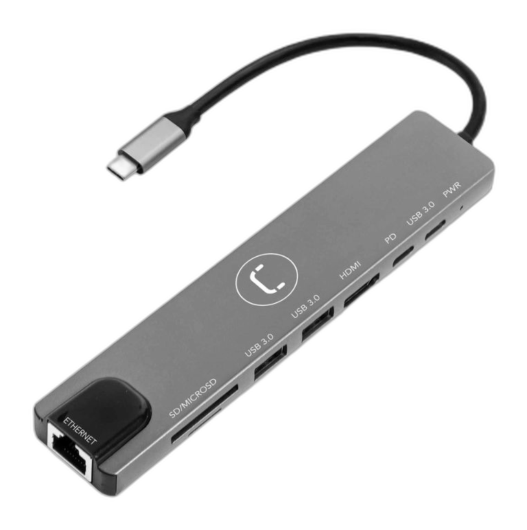 Hub Unno Tekno 8 Puertos HB1109GY USB-C Gris