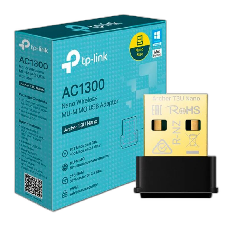Adaptador de Red USB a Wi-Fi Tp-Link Archer T3U Nano AC1300 Doble Banda