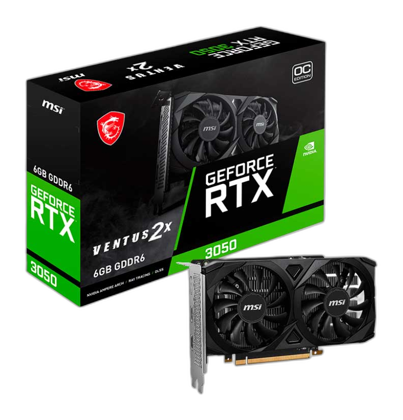 Tarjeta de Video 6GB GDDR6 MSI GeForce RTX 3050 Ventus 2X OC HDMI DP