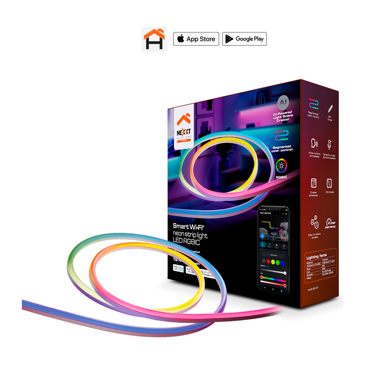 Cinta de neón LED inteligente Nexxt Solutions Home NHB-S618 RGBIC 5 m