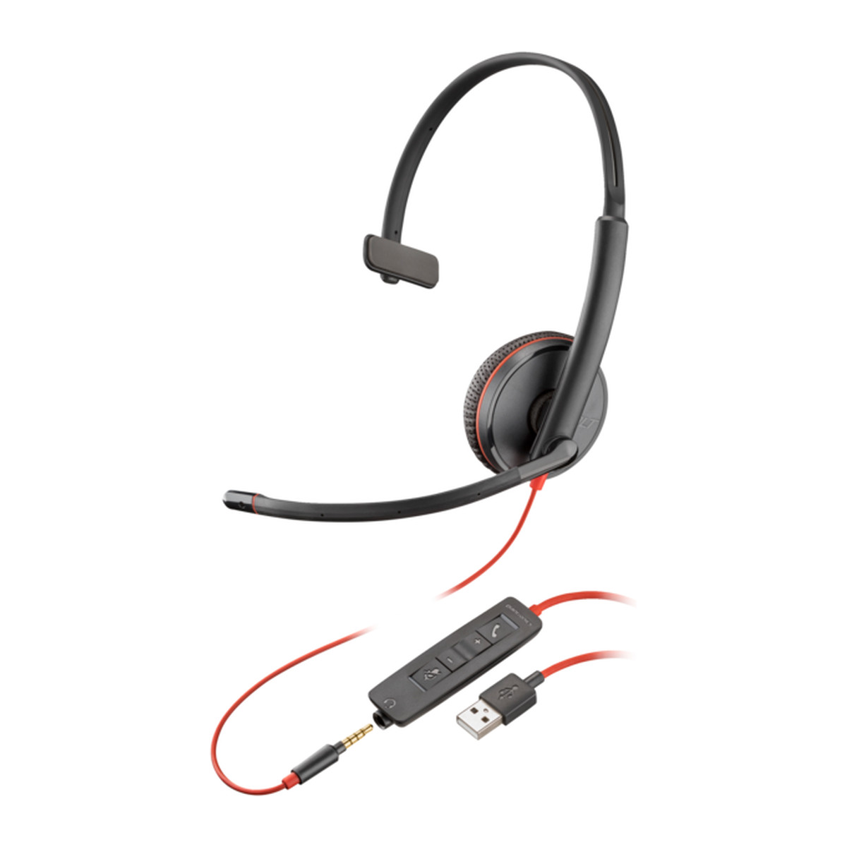 Audífonos Poly Blackwire C3215 monoaurales USB-A y 3.5 mm Negro
