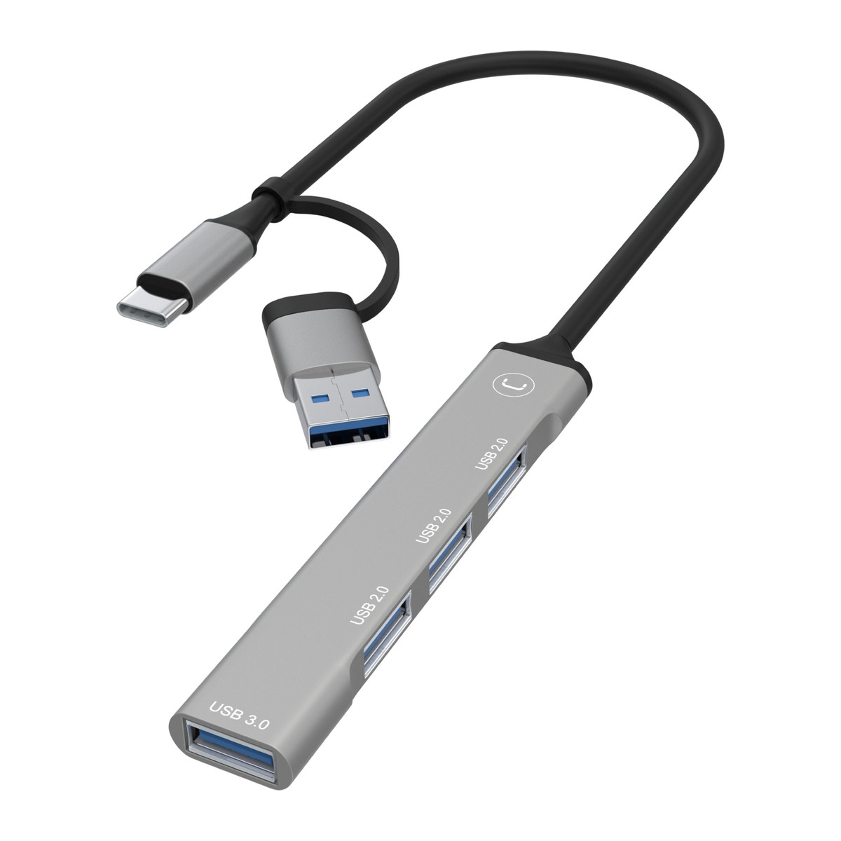 Hub Unno Tekno 4 Puertos HB1014GY USB-A 2 en 1 Gris