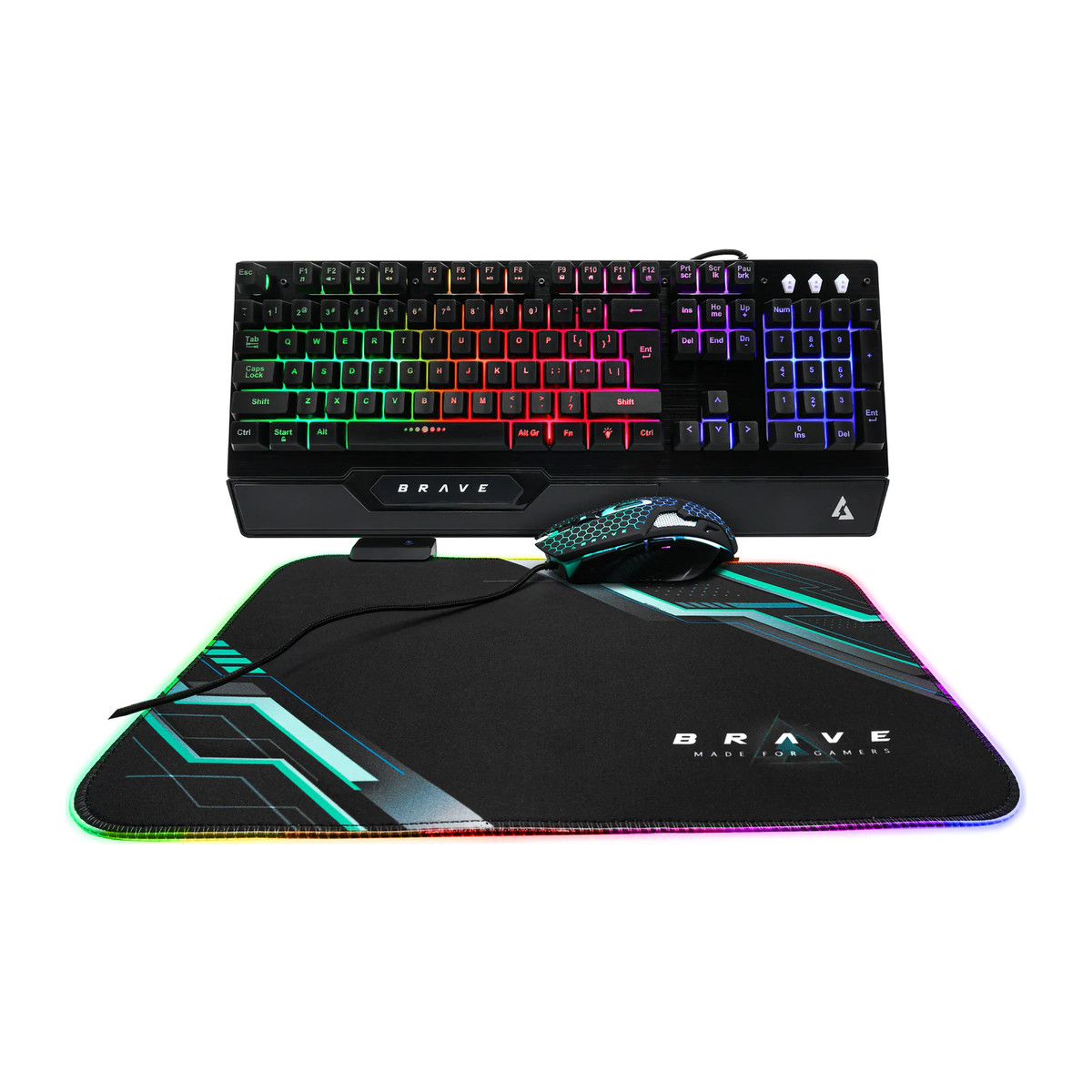 Teclado, mouse y mousepad gaming Unno Tekno Brave USB Negro