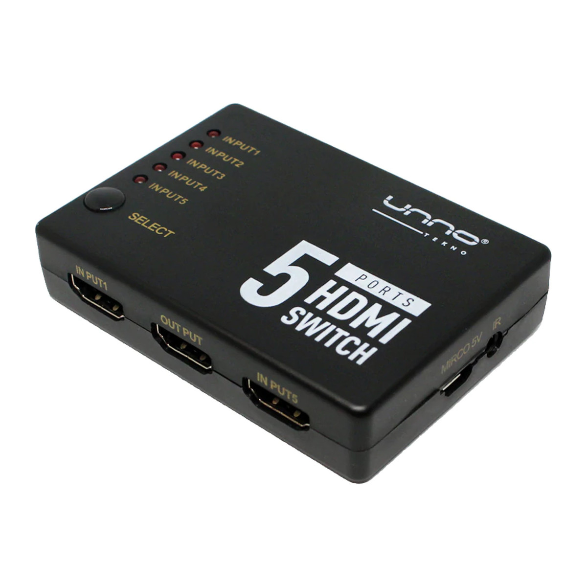 Switch HDMI Unno Tekno HB1203BK 5 entradas 4K