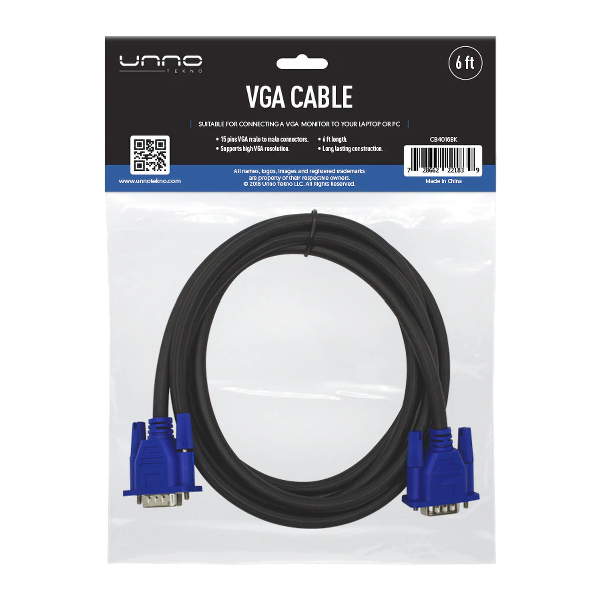 Cable VGA Unno Tekno CB4016BK 1.8m macho-macho negro-azul