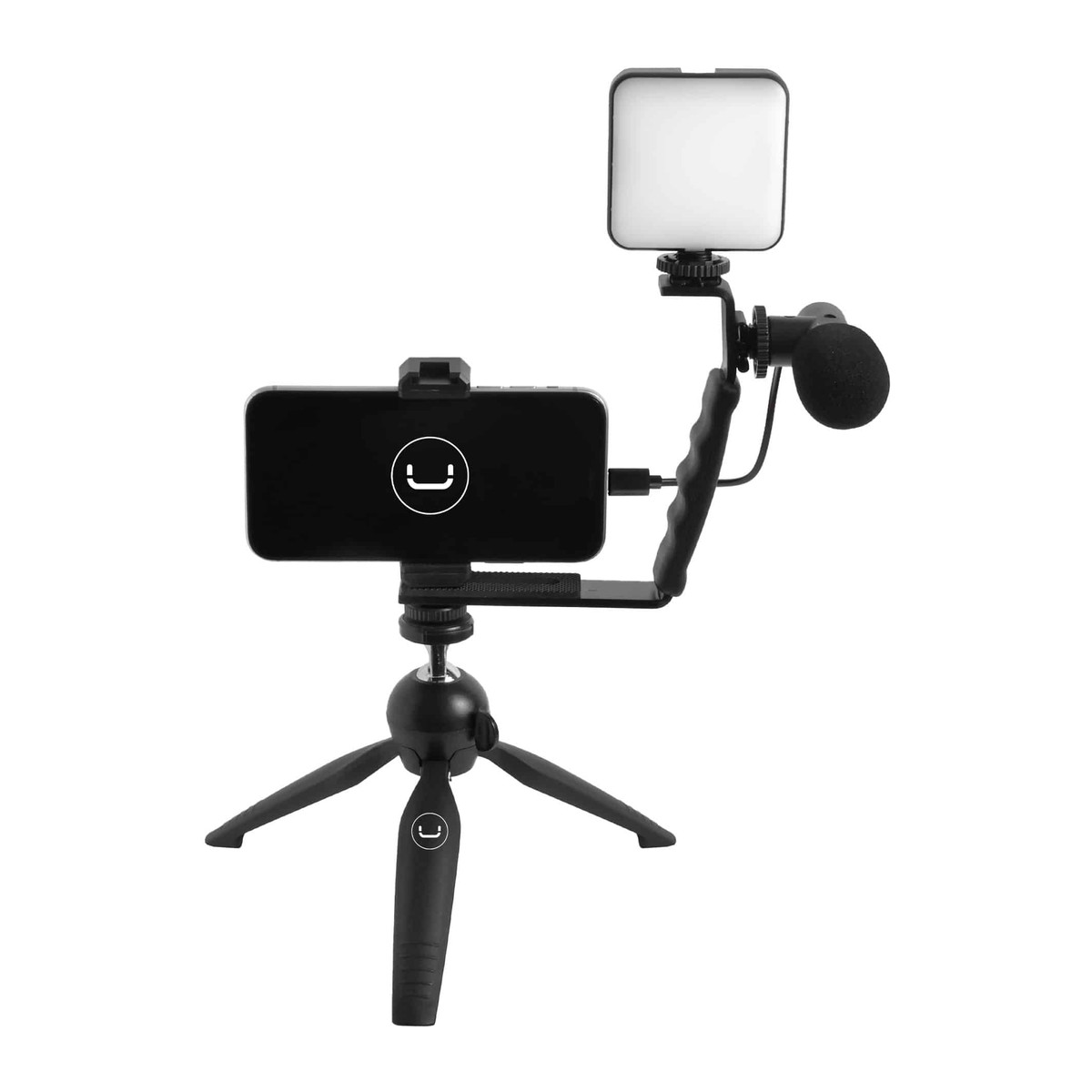 Kit de vlogging Unno Tekno Influencer Pro+ PH1902BK con micrófono, luz y trípode