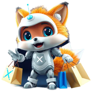 Nexi, la mascota de NEXOTECH, con bolsas de compra